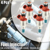 Set of four red and silver fuel injector nozzles with blue tips for Toyota 4Runner 2.4L trucks 1988-1995