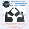 Black plastic 4-piece mudguards for toyota hiace 2019-2022 with simple direct fit shown from back side