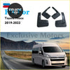 Black rubber 4-piece mudguards designed for 2019-2022 toyota hiace shown from the back side
