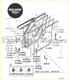 Black and white schematic of pajero 2nd v20 front frame showing part numbers for 4 pieces window glass rubber inner kit