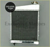 Silver 4-row aluminum radiator with sleek ribbed core and polished side panels for austin rover mini cooper
