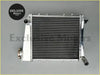 Silver 4-row aluminum radiator with sleek ribbed core and polished side tanks for austin rover mini cooper