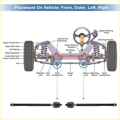 4 x Front Inner Tie Rod End Links for Toyota Tacoma (2005-2015) - Steering