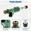Green plastic fuel injector with metallic shaft and black cap featuring pre-installed o-rings for toyota hilux vigo