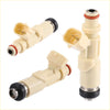 Cream-colored plastic fuel injectors with black and red seals and metallic connectors for toyota altezza sxe10 3sge 2.0l