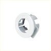 White plastic circular mounting ring with tabs for securing silver tone car bumper pdc parking sensor retainers on 4wd ute offroad