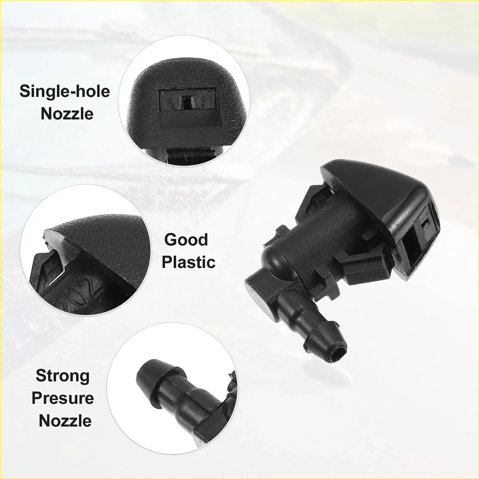 Black plastic windshield washer nozzle for toyota sienna 2006-2010 with single-hole design and strong pressure