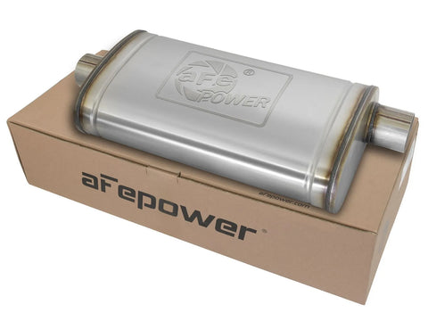 aFe Mach Force-Xp 3" to 3" 409 Stainless Steel Muffler - 3" Center Inlet /3" Offset Outlet, 22"L x 11"W x 6"H Body