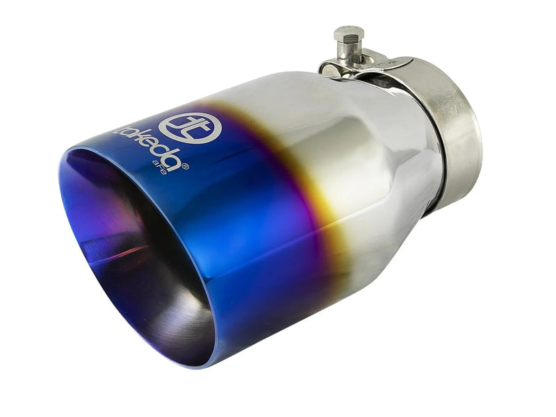 aFe Takeda 2.5" 304 Stainless Steel Exhaust Tip - 2.5" In x 4" Out x 7"L - Blue Flame