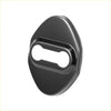 Black glossy-finished car door lock latch striker cover with bone-shaped cutout for toyota shown from back side