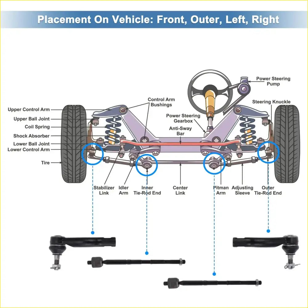 4pcs Front Inner Outer Tie Rod Ends for Toyota RAV4 & Scion TC - Steering