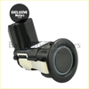 Black plastic rear parking sensor with circular face and metallic accent for nissan cube and infiniti models