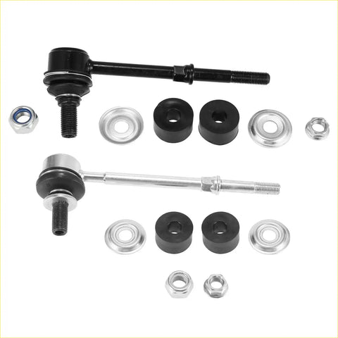 Black and silver automotive control arm assemblies with rubber bushings and metal hardware for toyota 4runner sway bar links