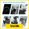 Promotional graphic for kren bits 4x black diesel fuel injectors for toyota hilux hiace showing vehicle issues like weak acceleration
