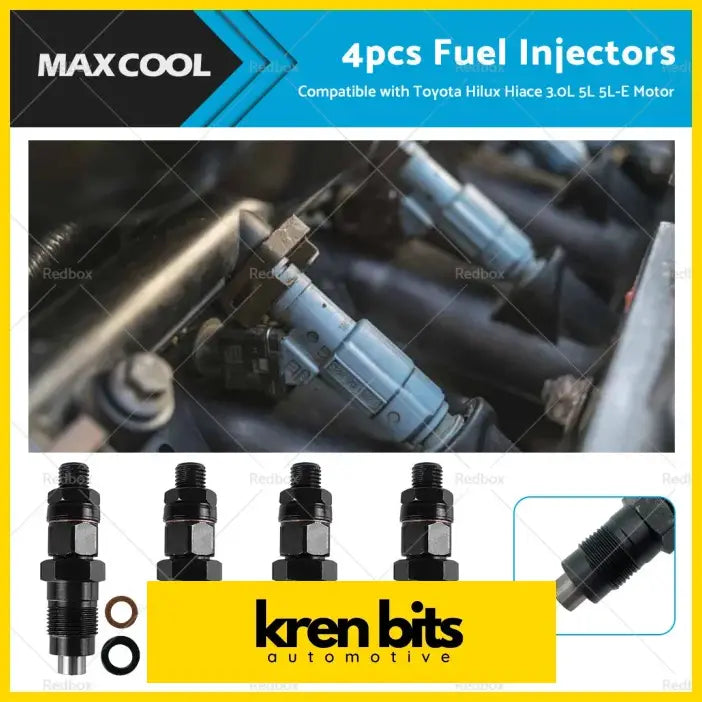 Black and silver diesel fuel injectors with o-rings for 3.0l toyota hilux hiace engine displayed in product layout