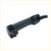 Black plastic exterior door handle with molded grip and mounting brackets for toyota tundra 2007 to 2018 back side view