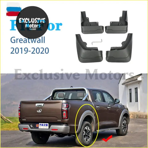Black rubber mud flaps 4x set for great wall 2019-2020 pickup trucks shown from the back side