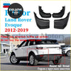 Black plastic mud flaps set of 4 for Land Rover Evoque 2012-2019 shown from the back side