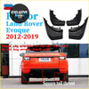 Black plastic mud flaps set for land rover evoque 2012-2019 shown from the back side