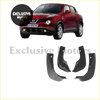 Red nissan juke with black plastic fender liners featuring 4x mudflaps for nissan juke f15 back view