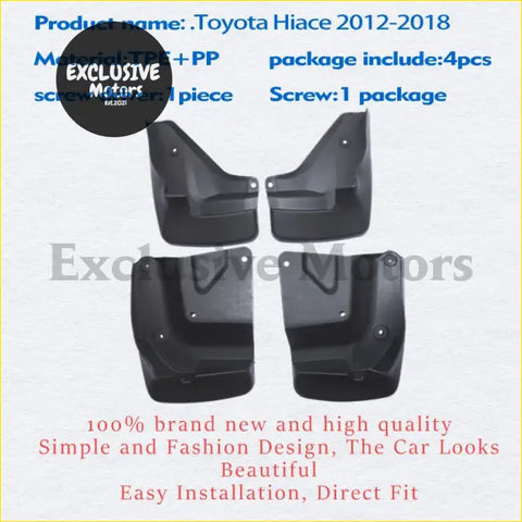 Black plastic mud flaps 4x set for toyota hiace 2012-2018 made of tpe pp with simple fashion design