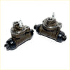 Two cast iron 5/8 rear brake cylinders with black rubber boots and silver fittings for nissan almera models 2000-2005