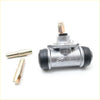Silver metal 5/8 rear wheel brake cylinder with black rubber caps and brass fitting for nissan navara d21 by assab