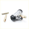 Silver metallic 5/8 inch wheel brake cylinder with black rubber seals and brass fittings for Nissan Datsun D21 Navara Ute