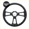 Black carbon fiber steering wheel with sleek design and metallic accents for 5-bolt vintage mahogany wood steering wheel