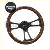 Sibeike 5-bolt vintage mahogany wood steering wheel with dark brown rim black metal spokes and silver bolts