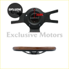 Black sibeike 36mm steering wheel hub showing the back with wooden center plate from vintage mahogany 5-bolt wheel