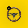 5-Bolt Vintage Mahogany Wood Steering Wheel with Black Stripe & Black