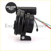 Black glossy 5-inch multifunction tachometer headlight assembly with cylindrical housing and visible wiring back view