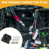 Black plastic 5 pin maf sensor connector plug for Toyota with green terminal pins and metal screws back view