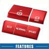Red metallic handbrake drive mode button metal covers with white engraved labels for toyota rav4 modes