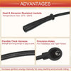 Black heat and abrasion resistant ignition coil wires with flexible thick harness and precision holes for firm installation