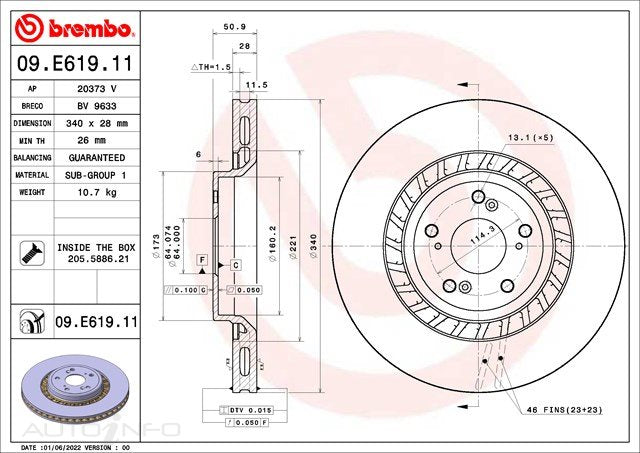 Brembo Disc Rotor Front Haval H6 - 09.E619.11