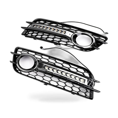 LED Flow Daytime Running Light Yellow Turn Signal Mesh Fog Light Frame for 09-11 — image 1