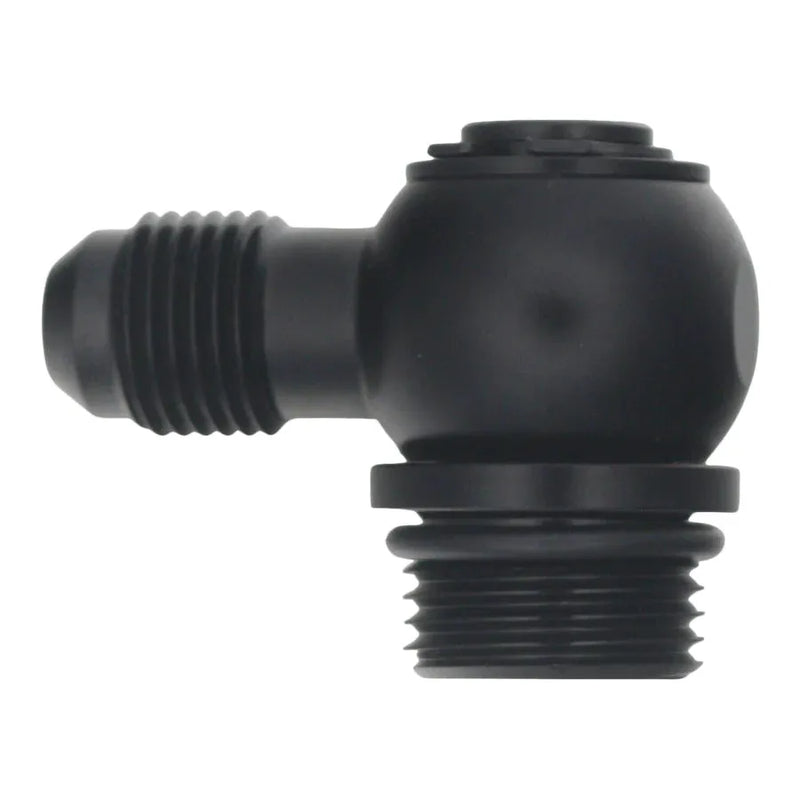 Deatschwerks 8AN ORB Male to 6AN Male Flare Low Profile 90-Degree Swivel Anodized - Black