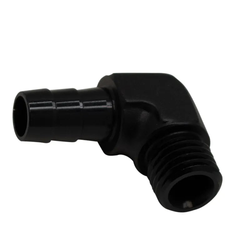 Deatschwerks M12 to 3/8 Hose Barb 90-Degree Fitting w/ 1/8 Venturi Port Anodized Matte Black