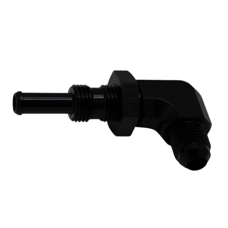 Deatschwerks 6AN to 5/16 Barb Bulkhead Adapter 90-Degree Anodized Matte Black