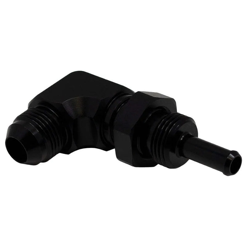 Deatschwerks 8AN to 5/16 Barb Bulkhead Adapter 90-Degree Anodized Matte Black