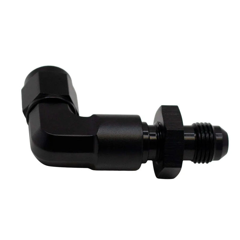 Deatschwerks 6AN Flare Swivel to 6AN Flare 90-Degree Bulkhead Anodized Matte Black