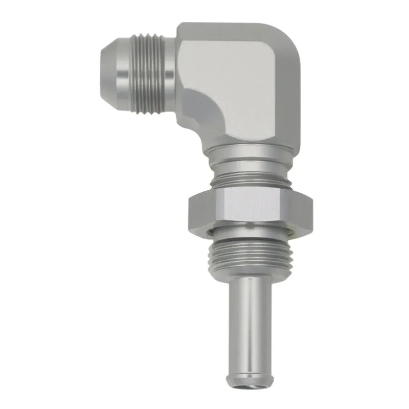 Deatschwerks 8AN Male Flare to 90-Degree 3/8" Single Hose Barb Anodized