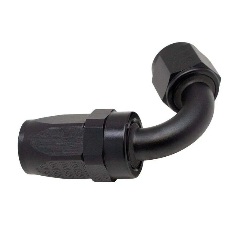 Deatschwerks 8 AN Female Flare Swivel 120-Degree Hose End CPE Anodized Matte Black