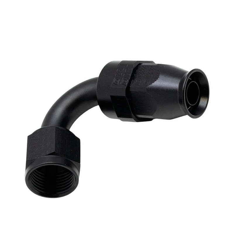 Deatschwerks 8 AN Female Flare Swivel 120-Degree Hose End PTFE Anodized Matte Black