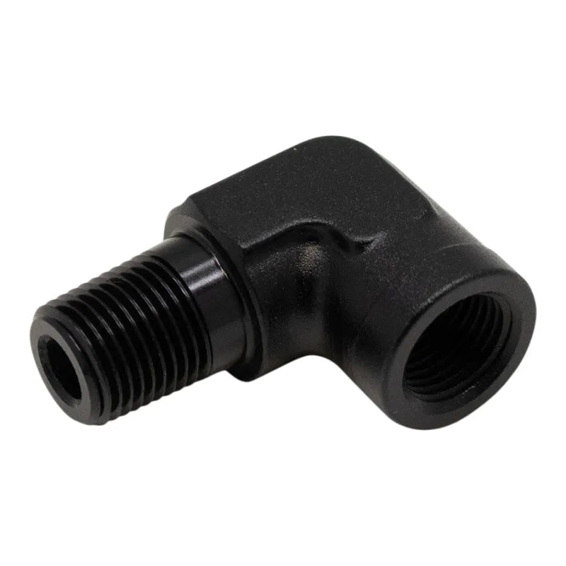 Deatschwerks 90-Degree 1/8 Inch NPT Male to Female 1/8 Inch NPT Anodized Matte Black