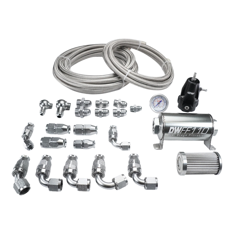 Deatschwerks X2 Series Pump Hanger -8AN feed with -6AN return PTFE Plumbing Kit (Civic 92-00) — fits Honda Integra Dc5