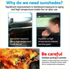 Informational graphic showing a 6-layer windscreen sun shade for nissan x-trail t33 with key features and usage panels