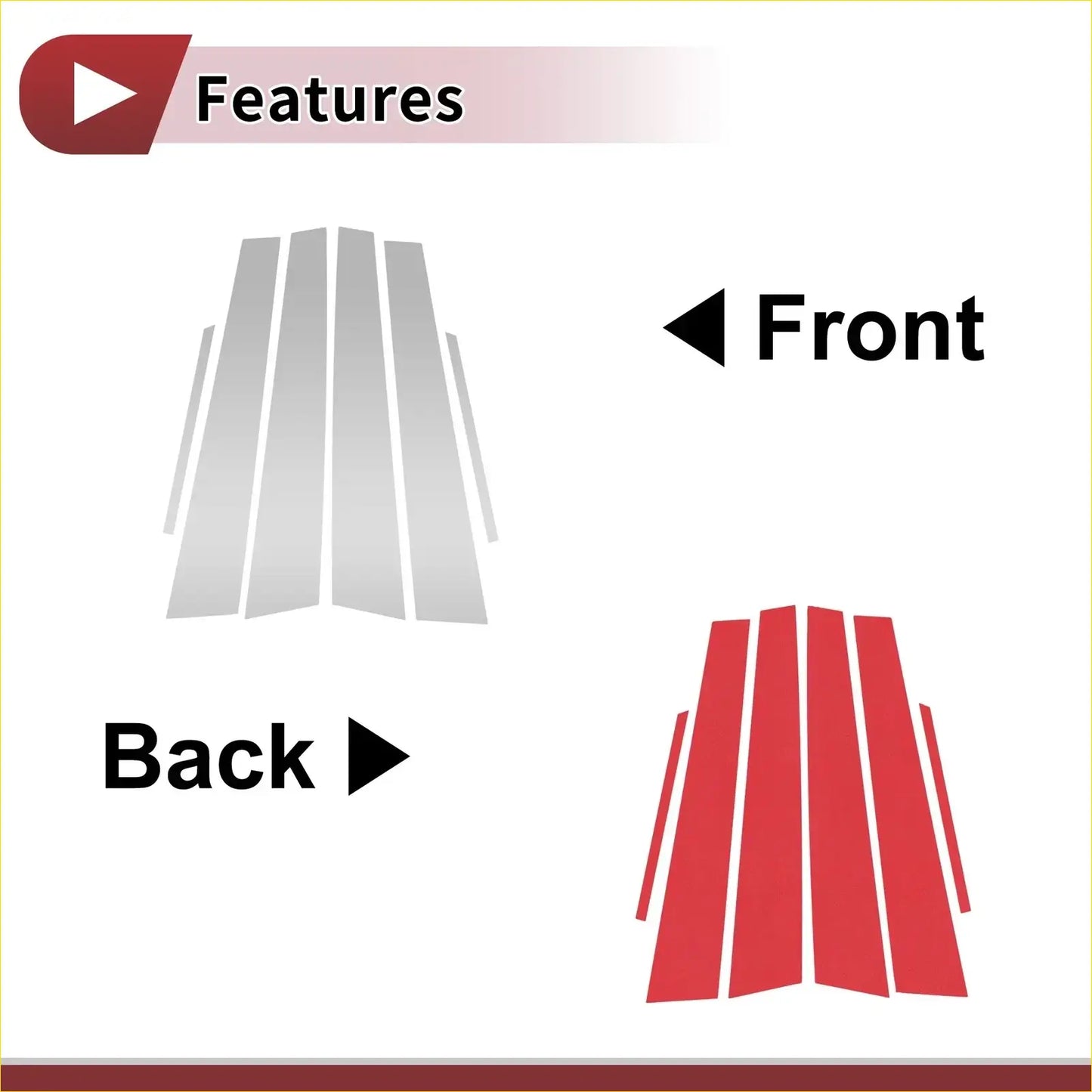 6 pcs red and silver car door pillar window trim inserts for Toyota Crown 2005-2009 in silver tone finish